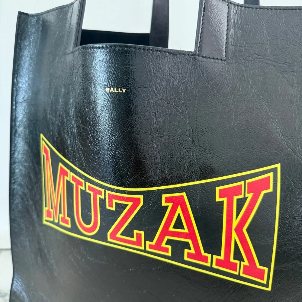 Bally x DJ Leo Mas Muzak-print tote‎ bag, Black leather